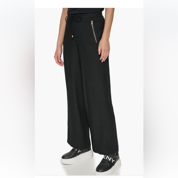 DKNY Black Wide Leg Drawstring Pants Size m - Picture 2 of 12